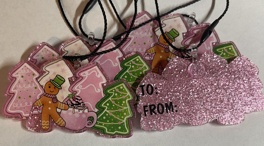 CHRISTMAS TREES AND GINGERBREAD MAN KEEPSAKE GIFT TAG ORNAMENTS SET OF 5