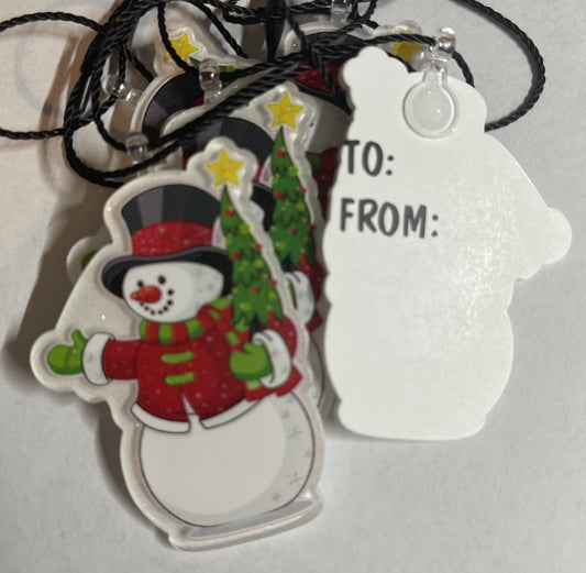 SNOWMAN WITH CHRISTMAS TREE KEEPSAKE GIFT TAG ORNAMENTS SET OF 5