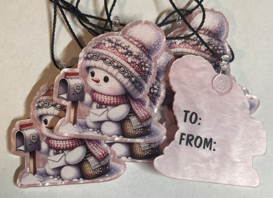 SNOWMAN WITH MAILBOX KEEPSAKE GIFT TAG ORNAMENTS SET OF 5