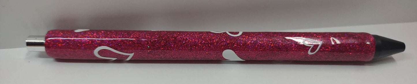 DARK PINK GLITTER PEN WITH WHITE HEARTS