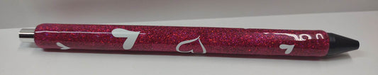 DARK PINK GLITTER PEN WITH WHITE HEARTS