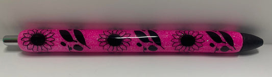 NEON PINK GLITTER WITH BLACK SUNFLOWER