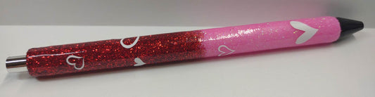 RED TO HOT PINK GLITTER PEN WITH WHITE HEARTS