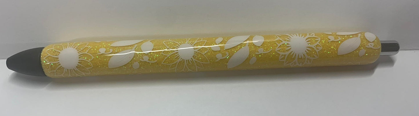 SUNFLOWER GLITTER PEN - WHITE VINYL