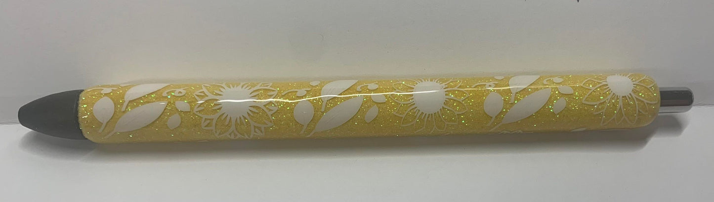 SUNFLOWER GLITTER PEN - WHITE VINYL