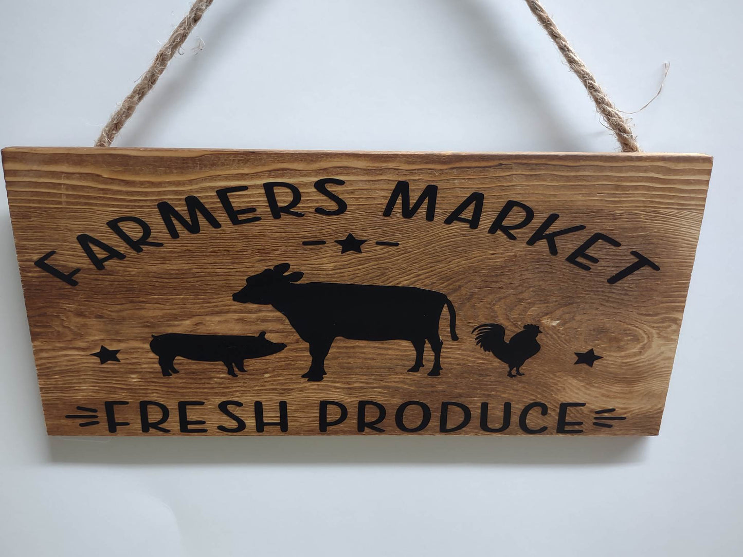 Dark Wood Farmers Market Sign with Black Vinyl