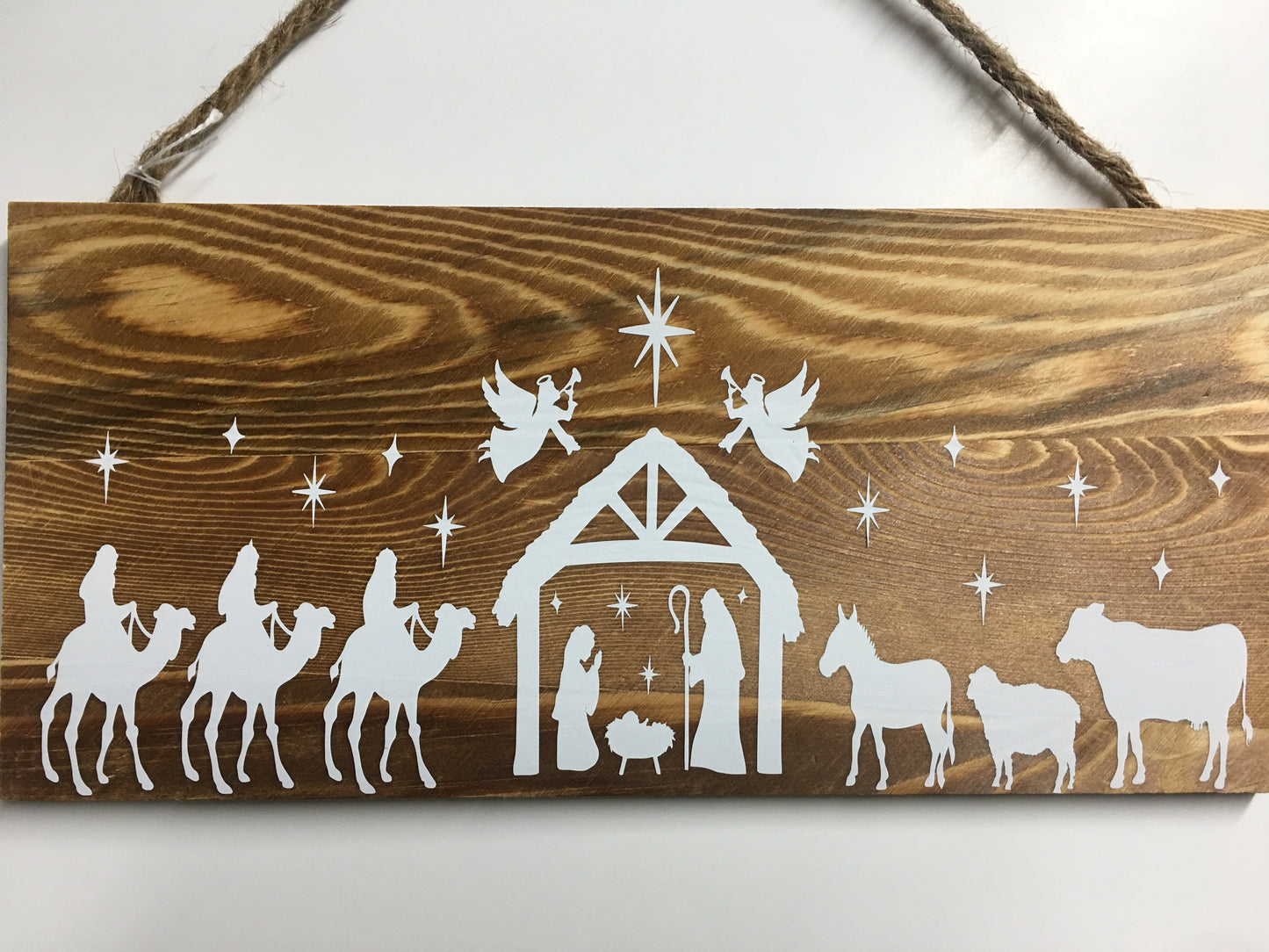 Dark Wood Nativity with White Vinyl