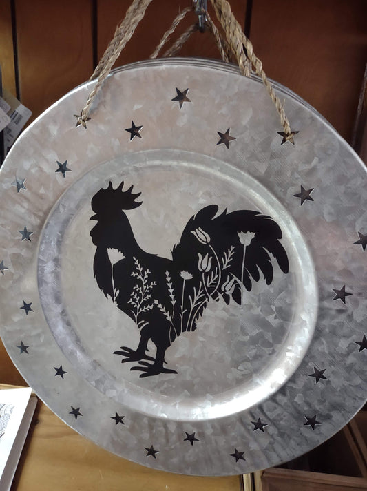 Metal Hanging Charger with Stars and Black Rooster