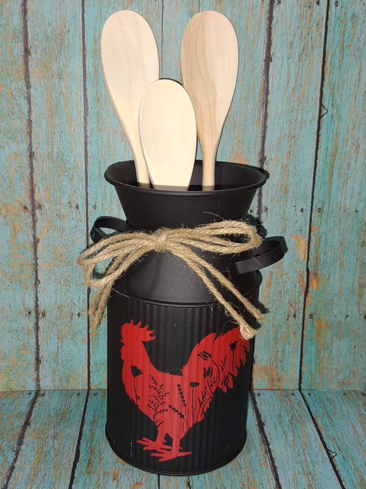 Metal Black Tin with Red Rooster