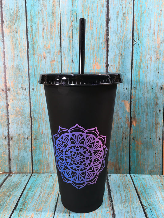 Black Cup with Flower Mandala