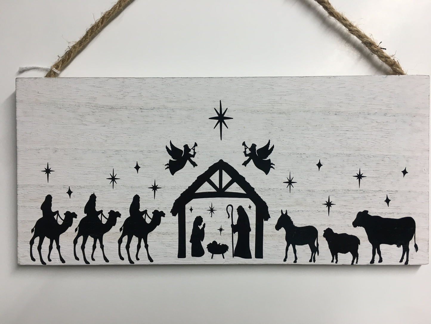 White Wood Nativity with Black Vinyl