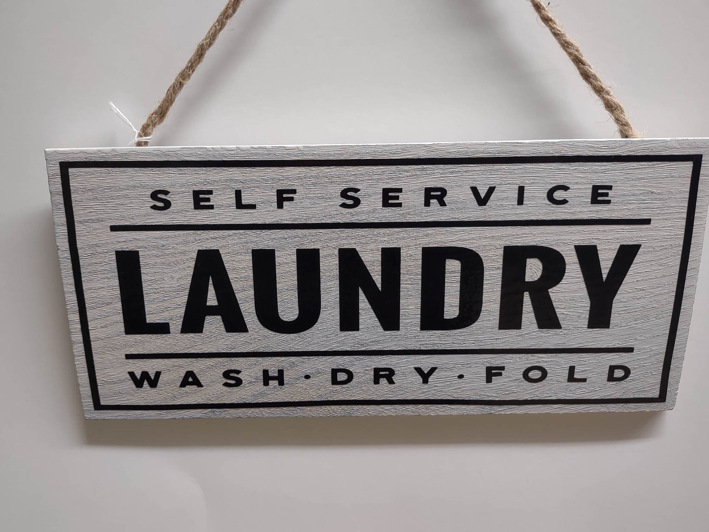 White Self Service Laundry Sign with Black Vinyl